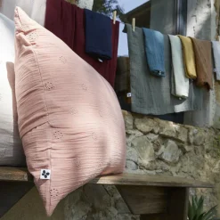 Taie D'Oreiller, Traversin|EMINZA Taie d'oreiller carrée gaze de coton (60 x 60 cm) Gaïa Boho Gris granit Gris foncé