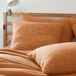 Taie D'Oreiller, Traversin|EMINZA Taie d'oreiller carrée gaze de coton (60 x 60 cm) Gaïa Chic Abricot