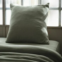 Taie D'Oreiller, Traversin|EMINZA Taie d'oreiller carrée gaze de coton (60 x 60 cm) Gaïa Vert romarin