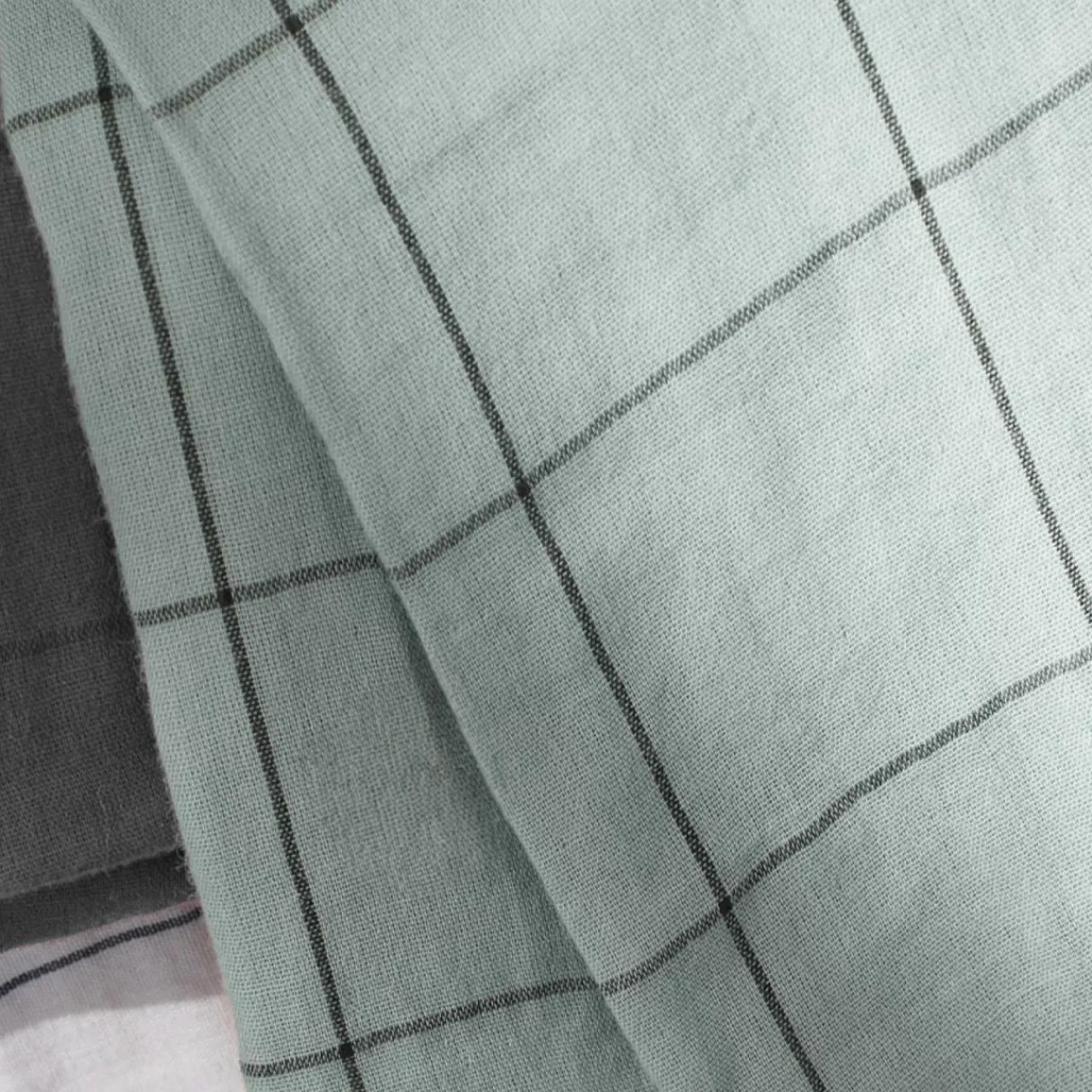 Taie D'Oreiller, Traversin|EMINZA Taie d'oreiller carrée gaze de coton (60 x 60 cm) Gaïa Match Vert Eucalyptus