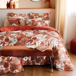 Taie D'Oreiller, Traversin|EMINZA Taie d'oreiller carrée gaze de coton (60 x 60 cm) Gaïa Azalée Terracotta