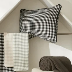 Taie D'Oreiller, Traversin|EMINZA Taie d'oreiller Carrée gaze de coton (80 x 80 cm) Gaïa Vichy beige