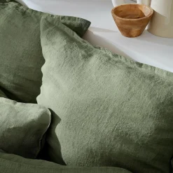 Taie D'Oreiller, Traversin|EMINZA Taie d'oreiller carrée lin lavé (60 x 60 cm) Louise Vert romarin