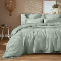 Taie D'Oreiller, Traversin|EMINZA Taie d'oreiller carrée lin lavé (60 x 60 cm) Louise Vert Eucalyptus