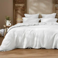 Taie D'Oreiller, Traversin|EMINZA Taie d'oreiller carrée lin lavé (80 x 80 cm) Louise he Blanc