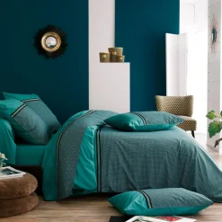 Taie D'Oreiller, Traversin|TRADI LINGE Taie d'oreiller carrée percale de coton (65 x 65 cm) Gustav émeraude Vert