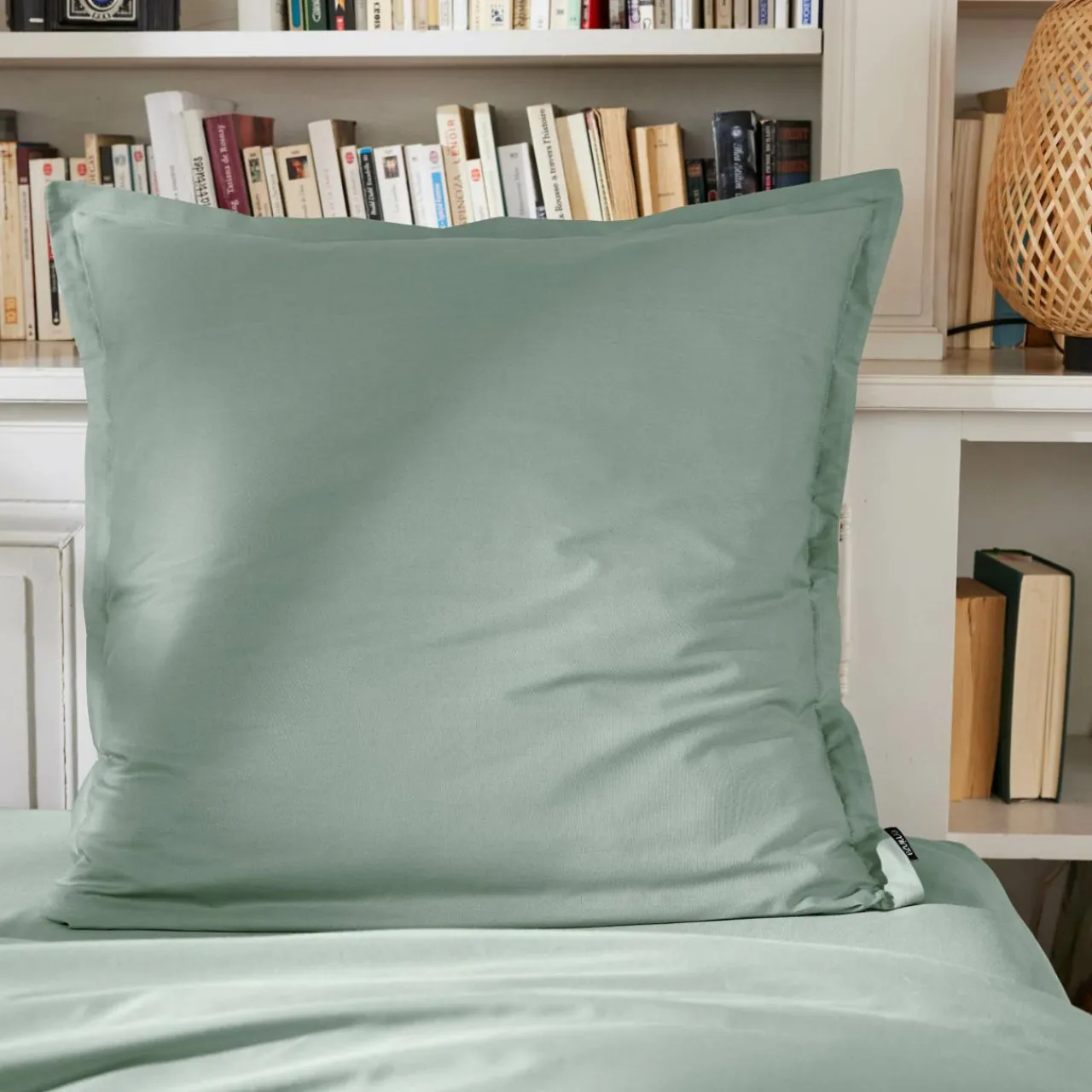 Taie D'Oreiller, Traversin|EMINZA Taie d'oreiller carrée percale de coton (65 x 65 cm) Cali Vert Eucalyptus