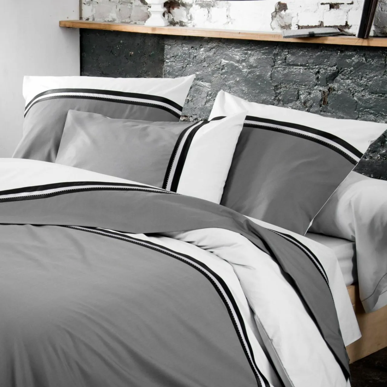 Taie D'Oreiller, Traversin|TRADI LINGE Taie d'oreiller carrée percale de coton Smoking e Gris