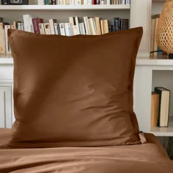 Taie D'Oreiller, Traversin|EMINZA Taie d'oreiller carrée percale de coton (80 x 80 cm) Cali Marron Chocolat