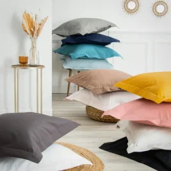 Taie D'Oreiller, Traversin|EMINZA Taie d'oreiller carrée percale de coton (80 x 80 cm) Cali Gris Anthracite