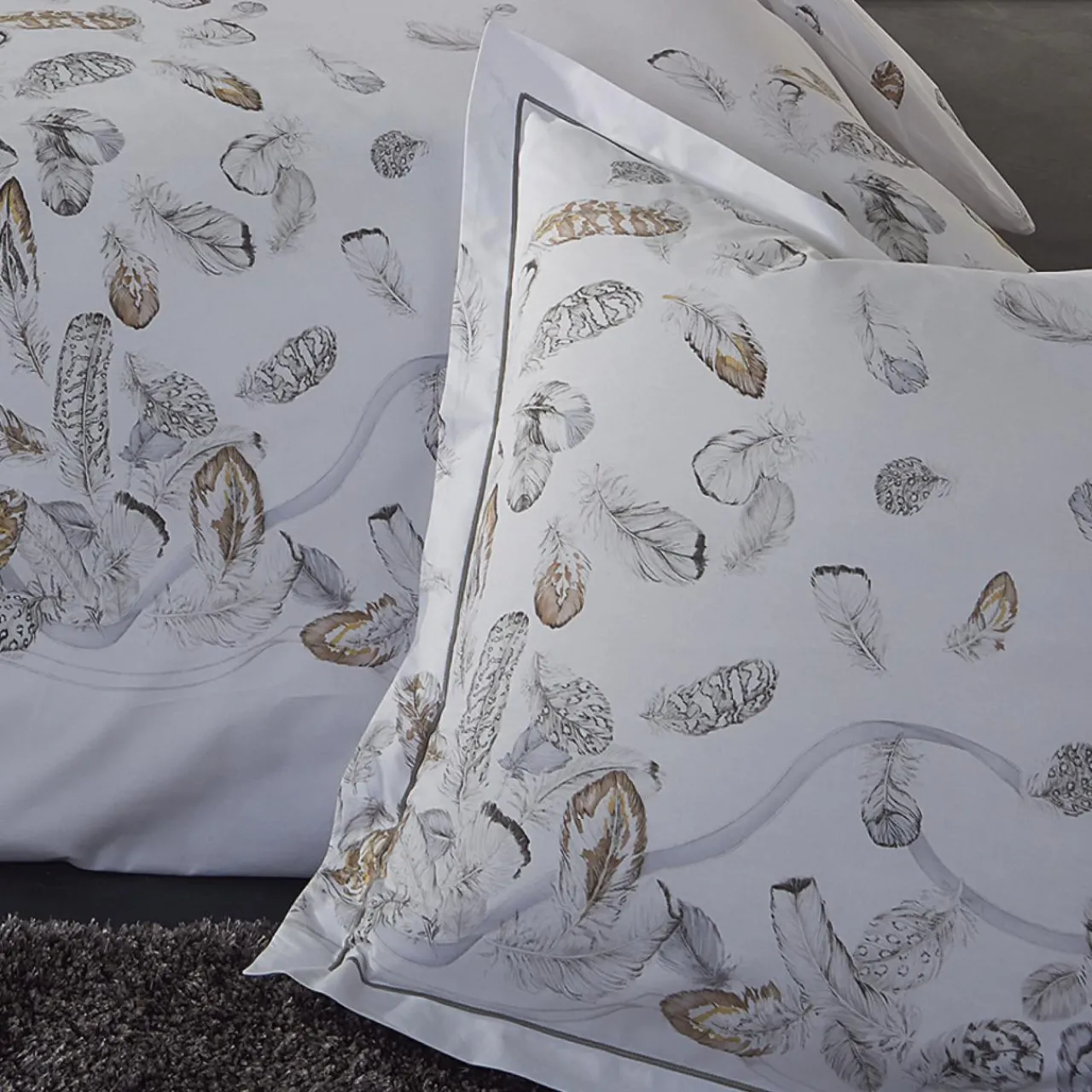 Taie D'Oreiller, Traversin|TRADILINGE Taie d'oreiller carrée percale de coton (65 x 65 cm) Plumes e Gris