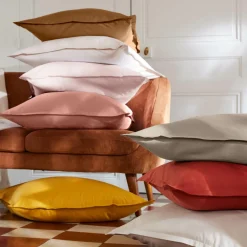 Taie D'Oreiller, Traversin|EMINZA Taie d'oreiller carrée percale de coton (65 x 65 cm) Cali Taupe