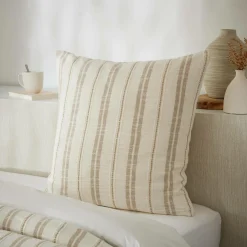 Taie D'Oreiller, Traversin|EMINZA Taie d'oreiller carrée réversible coton texturé et percale (60 x 60 cm) Alice Ficelle