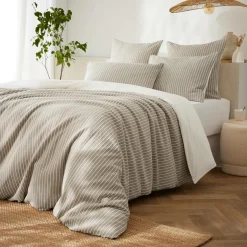 Taie D'Oreiller, Traversin|EMINZA Taie d'oreiller carrée réversible coton texturé et percale (80 x 80 cm) Alice Ecru