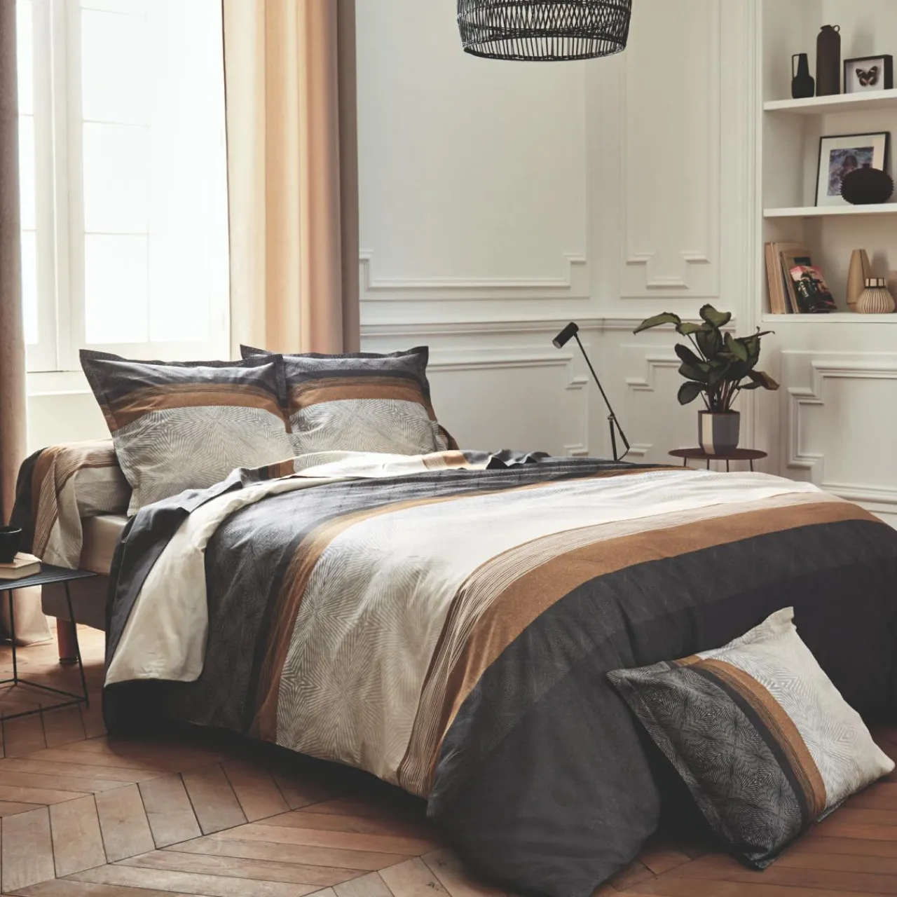 Taie D'Oreiller, Traversin|TRADILINGE Taie d'oreiller carrée satin de coton (65 x 65 cm) Tiago e Noir