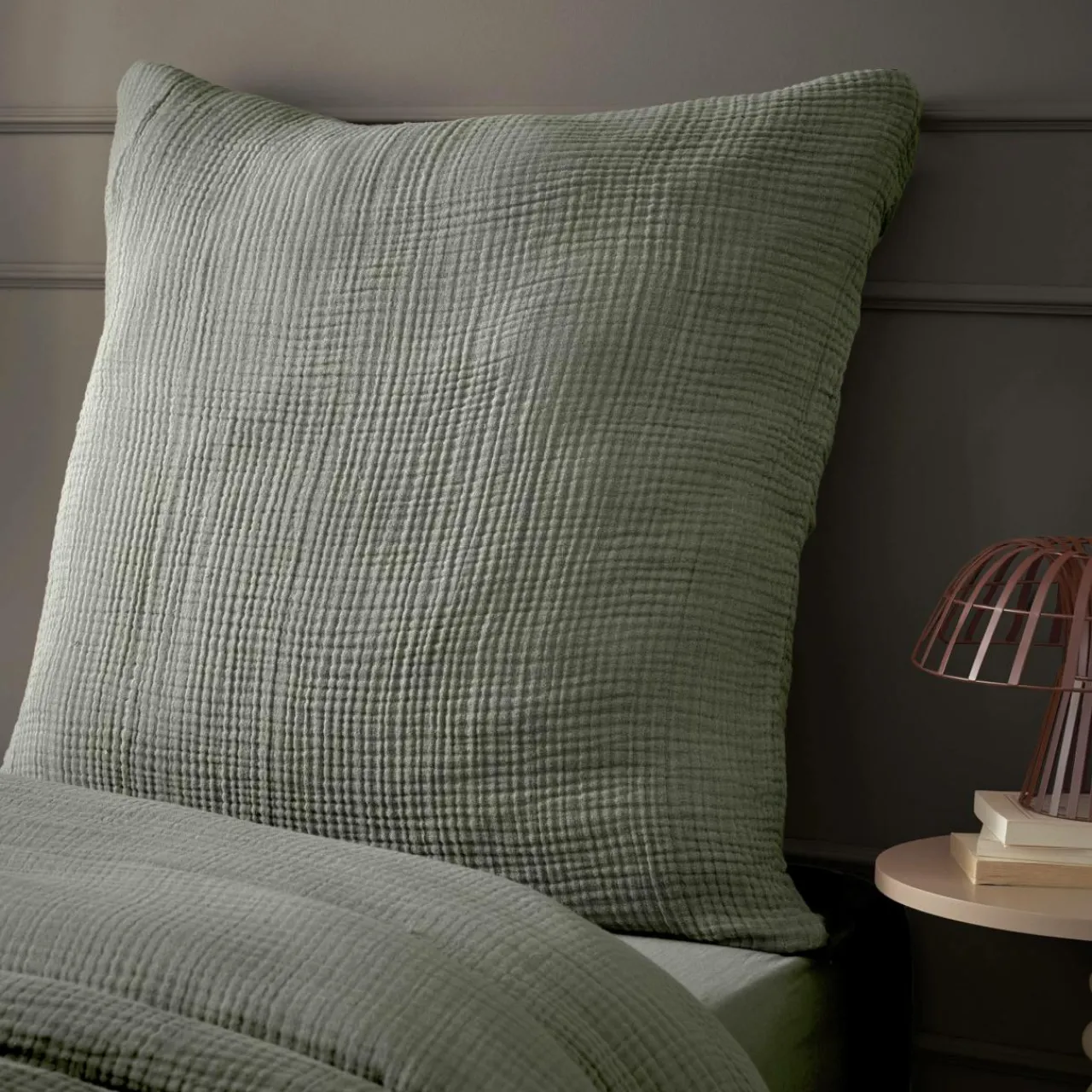 Taie D'Oreiller, Traversin|EMINZA Taie d'oreiller quadruple gaze de coton (80 x 80 cm) Victoria x Gaïa Vert romarin