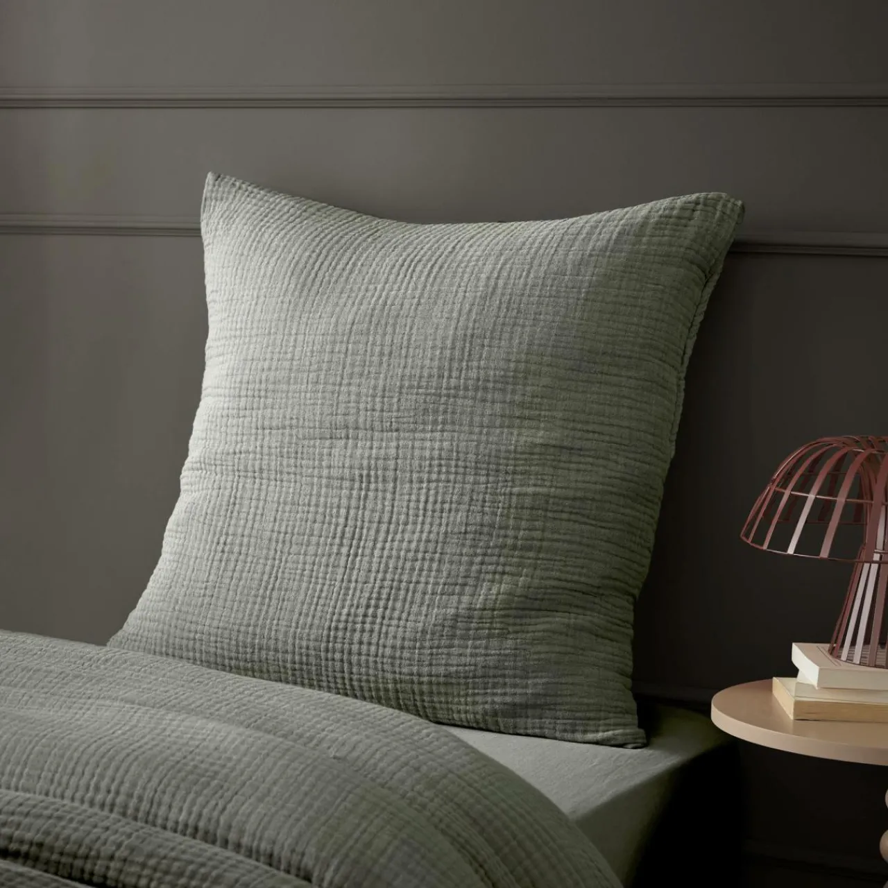 Taie D'Oreiller, Traversin|EMINZA Taie d'oreiller quadruple gaze de coton (60 x 60 cm) Victoria x Gaïa Vert romarin