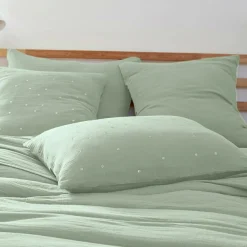 Taie D'Oreiller, Traversin|EMINZA Taie d'oreiller rectangulaire gaze de coton (50 x 70 cm) Gaïa Chic Vert Eucalyptus