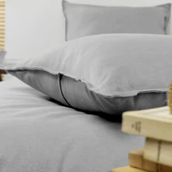 Taie D'Oreiller, Traversin|EMINZA Taie d'oreiller rectangulaire flanelle de coton (50 x 70 cm) Nina Gris clair