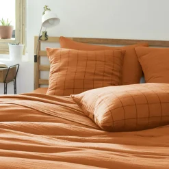 Taie D'Oreiller, Traversin|EMINZA Taie d'oreiller rectangulaire gaze de coton (50 x 70 cm) Gaïa Match Abricot