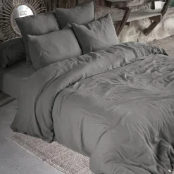 Taie D'Oreiller, Traversin|EMINZA Taie d'oreiller rectangulaire gaze de coton (50 x 70 cm) Gaïa Gris granit Gris foncé