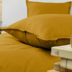 Taie D'Oreiller, Traversin|EMINZA Taie d'oreiller rectangulaire flanelle de coton (50 x 70 cm) Nina Jaune ocre