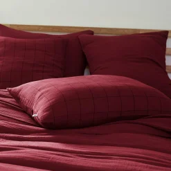 Taie D'Oreiller, Traversin|EMINZA Taie d'oreiller rectangulaire gaze de coton (50 x 70 cm) Gaïa Match Lie de vin Bordeaux