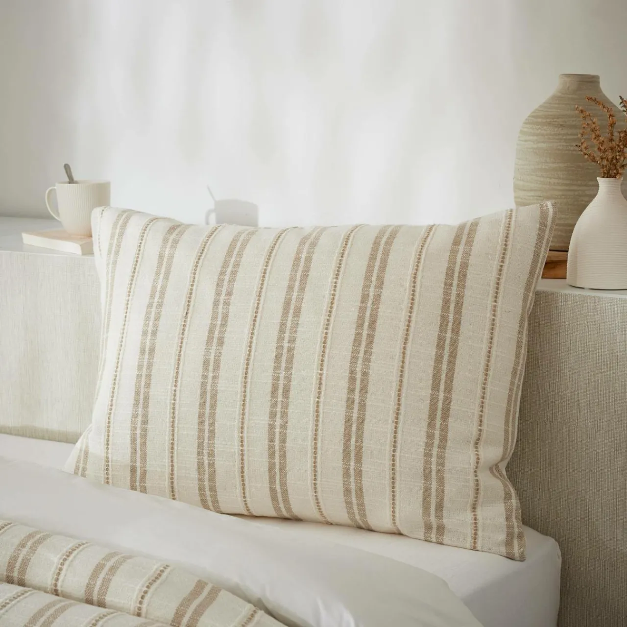 Taie D'Oreiller, Traversin|EMINZA Taie d'oreiller rectangulaire réversible coton texturé et percale (50 x 70 cm) Alice Ficelle