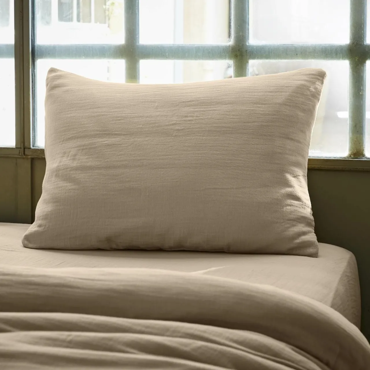 Taie D'Oreiller, Traversin|EMINZA Taie d'oreiller rectangulaire gaze de coton (50 x 80 cm) Gaïa Ficelle