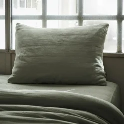 Taie D'Oreiller, Traversin|EMINZA Taie d'oreiller rectangulaire gaze de coton (50 x 70 cm) Gaïa Vert romarin