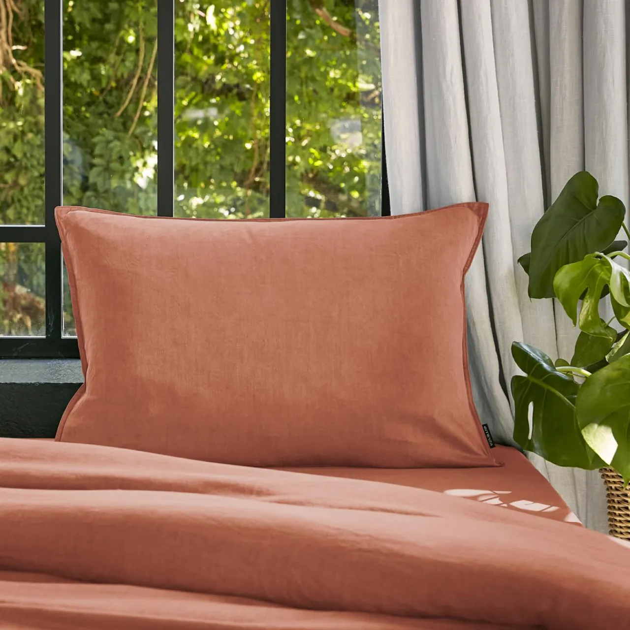 Taie D'Oreiller, Traversin|EMINZA Taie d'oreiller rectangulaire lyocell Tencel™ lavé (50 x 70 cm) Olivia Terracotta