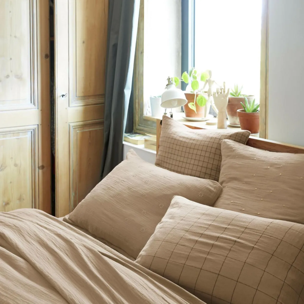 Taie D'Oreiller, Traversin|EMINZA Taie d'oreiller rectangulaire gaze de coton (50 x 70 cm) Gaïa Chic Ficelle