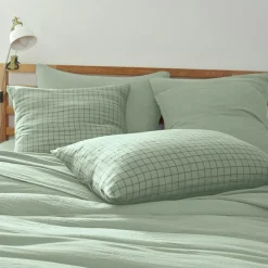 Taie D'Oreiller, Traversin|EMINZA Taie d'oreiller rectangulaire gaze de coton (50 x 70 cm) Gaïa Mix Vert Eucalyptus