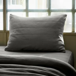 Taie D'Oreiller, Traversin|EMINZA Taie d'oreiller rectangulaire gaze de coton (50 x 80 cm) Gaïa Gris granit Gris foncé