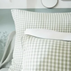 Taie D'Oreiller, Traversin|EMINZA Taie d'oreiller rectangulaire gaze de coton (50 x 70 cm) Gaïa vichy Vert Eucalyptus