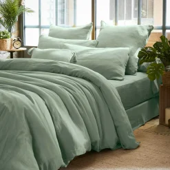 Taie D'Oreiller, Traversin|EMINZA Taie d'oreiller rectangulaire gaze de coton (50 x 70 cm) Gaïa Vert Eucalyptus