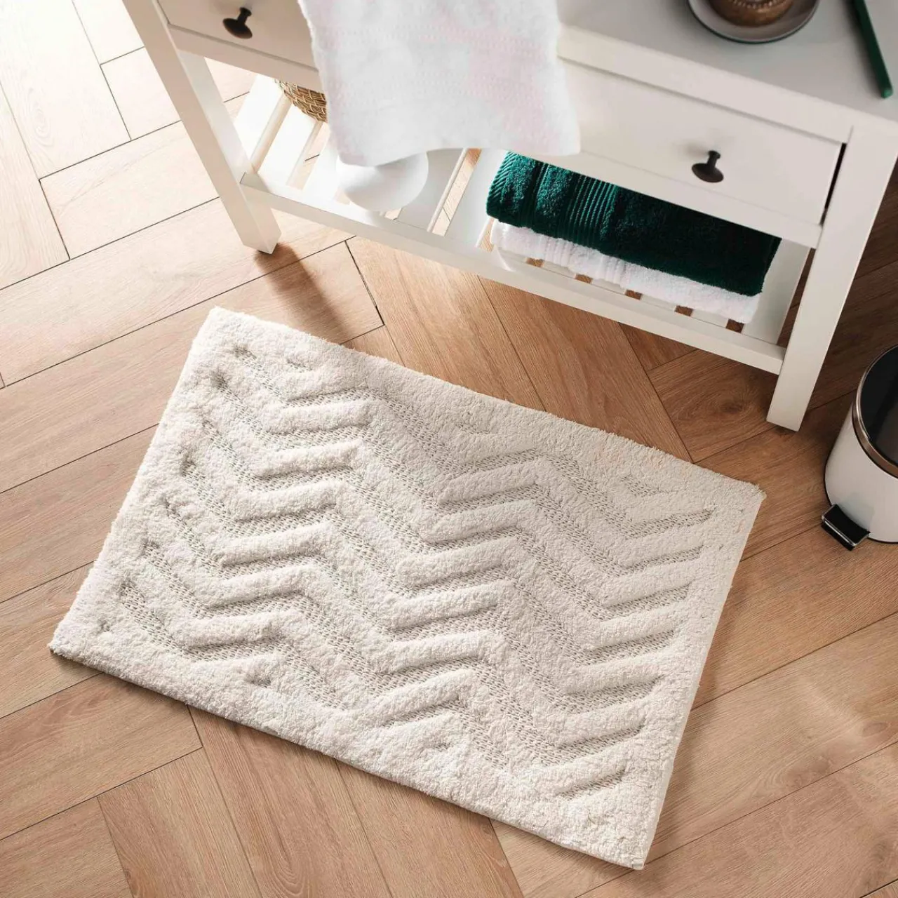 Tapis Salle De Bain/Wc|DOUCEUR D'INTERIEUR Tapis de bain coton (50 x 80 cm) Angelis Blanc