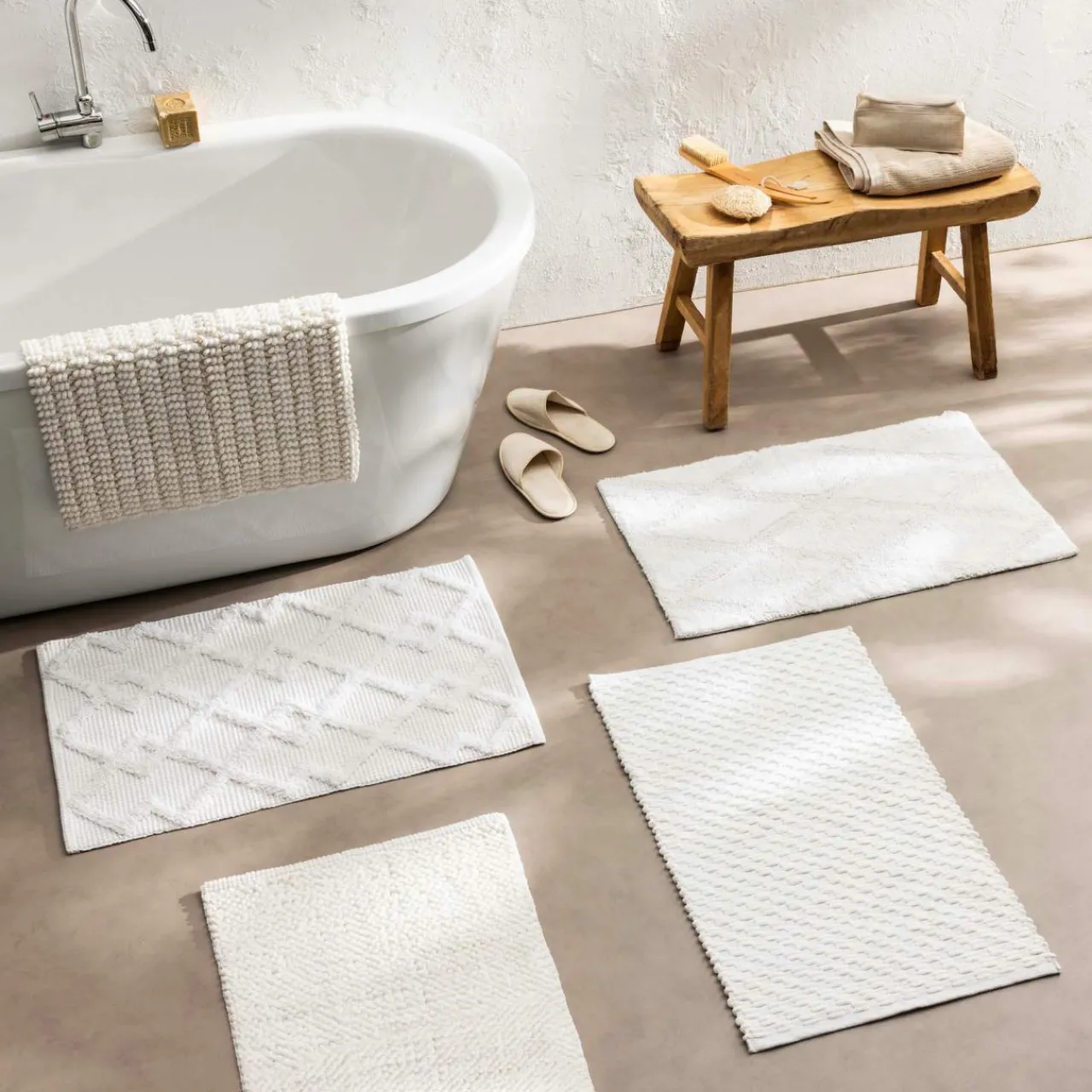 Linge De Bain|Tapis De Bain|douceur d'intu017drieur Tapis de bain coton tissé (50 x 80 cm) Lois Beige Ecru