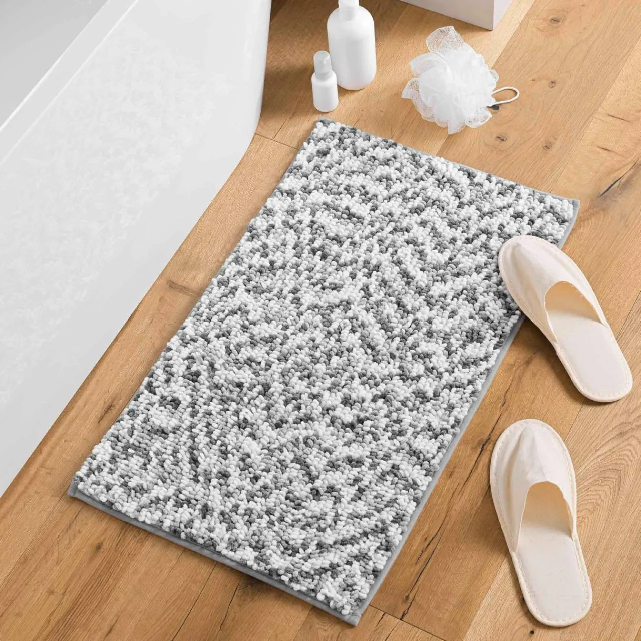 Tapis Salle De Bain/Wc|DOUCEUR D'INTERIEUR Tapis de bain microfibre (45 x 75 cm) Friza Gris Anthracite