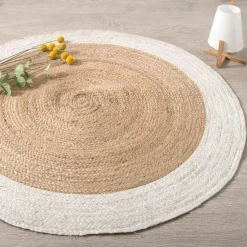 Tapis De Chambre/Salon|ATMOSPHERA Tapis de salon jute rond (D120 cm) Bord Blanc