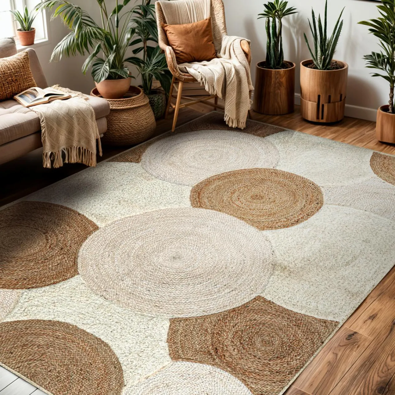 Tapis De Chambre/Salon|EMINZA Tapis de salon rectangulaire jute tressée main (160 x 230 cm) Reina Beige