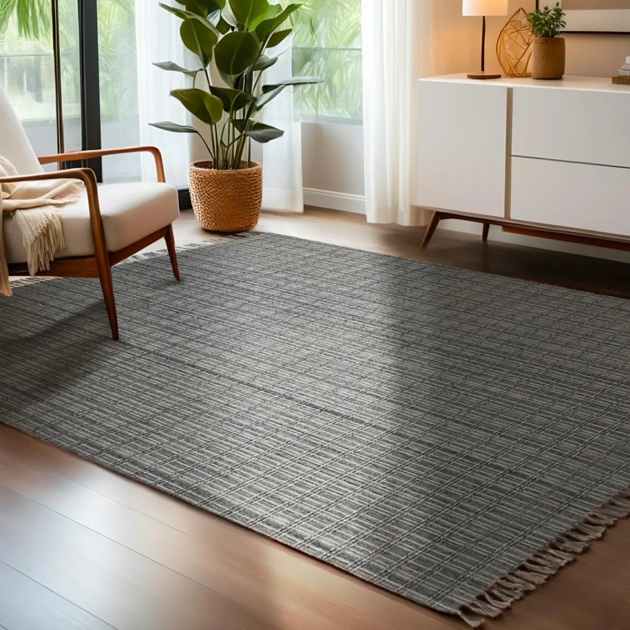 Tapis De Chambre/Salon|EMINZA Tapis de salon rectangulaire matière recyclée (140 x 200 cm) Priya Gris