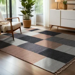 Tapis De Chambre/Salon|EMINZA Tapis de salon rectangulaire jute et coton (140 x 200 cm) Freya Multicolore