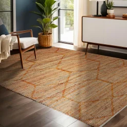 Tapis De Chambre/Salon|EMINZA Tapis de salon rectangulaire jute et coton tissé main (140 x 200 cm) Jaya Marron