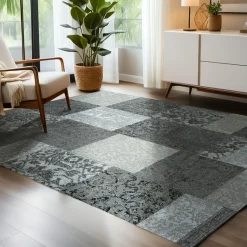 Tapis De Chambre/Salon|EMINZA Tapis de salon rectangulaire jacquard (140 x 200 cm) Rishi et gris Noir
