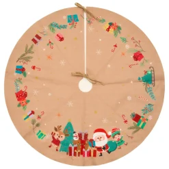 Cache Pied Sapin|JJA Tapis de sapin en jute (D90 cm) Lutin et Père Noël Multicolore Naturel