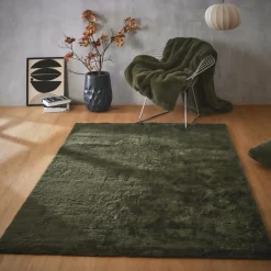 Tapis De Chambre/Salon|EMINZA Tapis rectangulaire fausse fourrure (140 x 200 cm) Finn Vert kaki