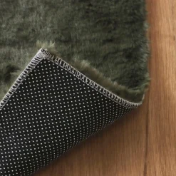 Tapis De Chambre/Salon|EMINZA Tapis rectangulaire fausse fourrure (140 x 200 cm) Finn Vert kaki