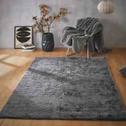 Tapis De Chambre/Salon|EMINZA Tapis rectangulaire fausse fourrure (140 x 200 cm) Finn Gris Anthracite