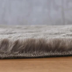 Tapis De Chambre/Salon|EMINZA Tapis rond fausse fourrure (80 cm) Finn Taupe